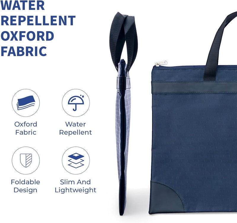 MG 12x15 in Large Zipper Pouch with Handle, A4 Foldable Lightweight Pocket Waterproof Oxford Document Storage Bag, File Organizer for Office Travel Books Papers Filing Folder – 1 Pack (Blue) - Image 4